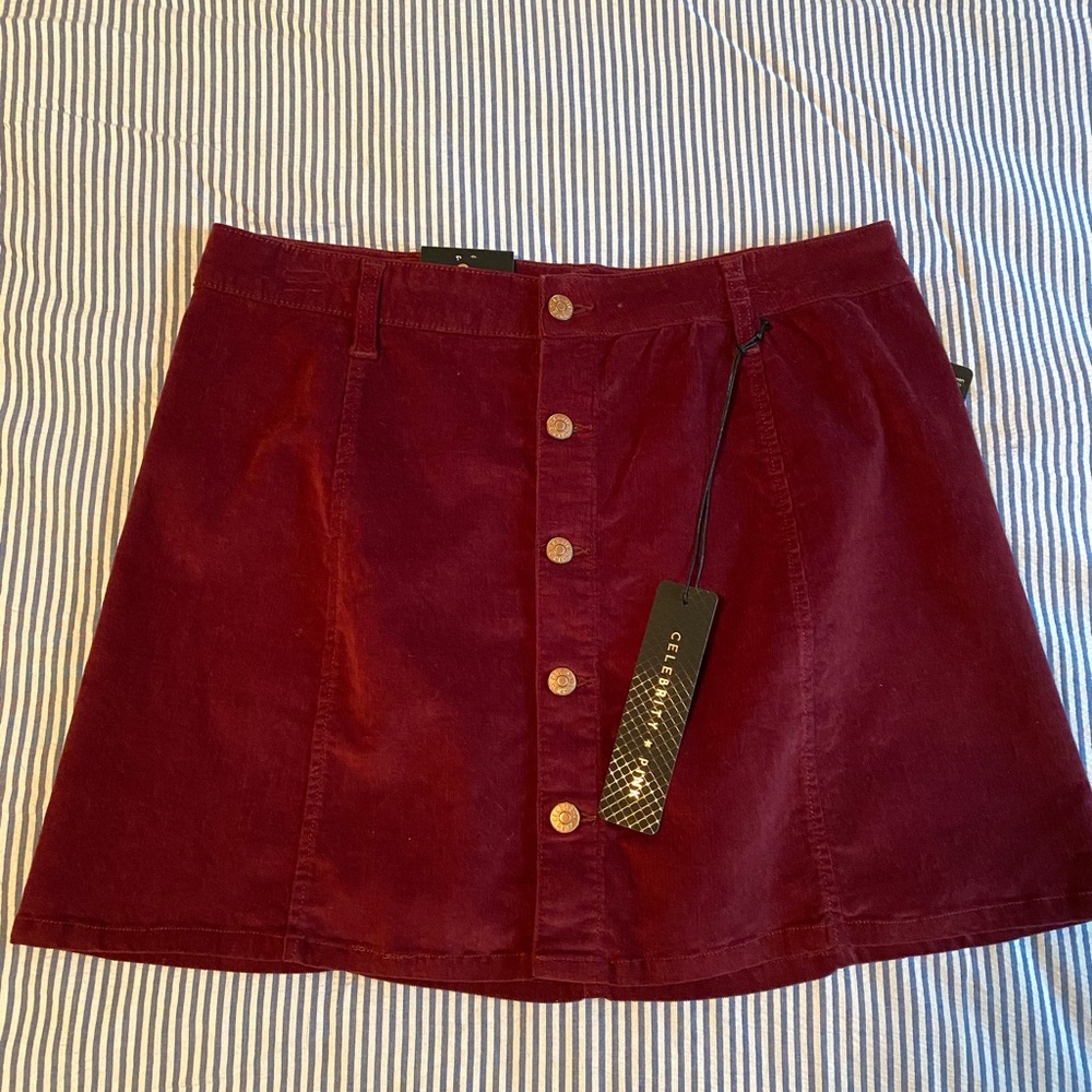 Burgundy Corduroy Button Down Skirt